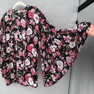 Billabong All Flored Dark Floral Print Kimono Top Size S/M Super Flare Crinkle